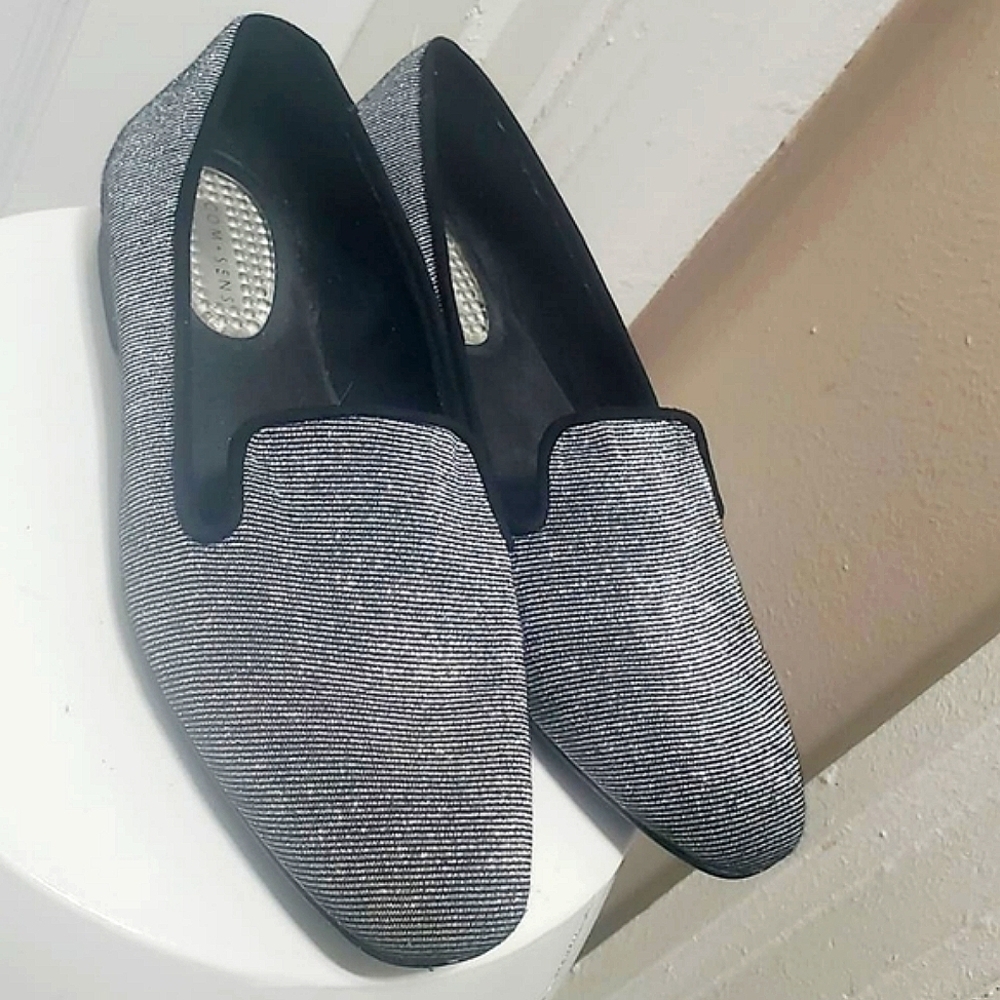 Com + Sens Womens Black Silver Metallic Loafers Slip On Flats Size 6.5 🌴